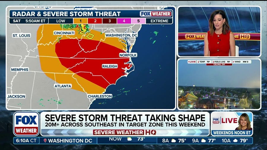 Severe storm threat shifting east, bringing damaging winds to Mid-Atlantic