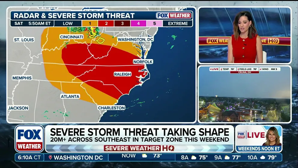 Severe storm threat shifting east, bringing damaging winds to Mid-Atlantic | Latest Weather Clips