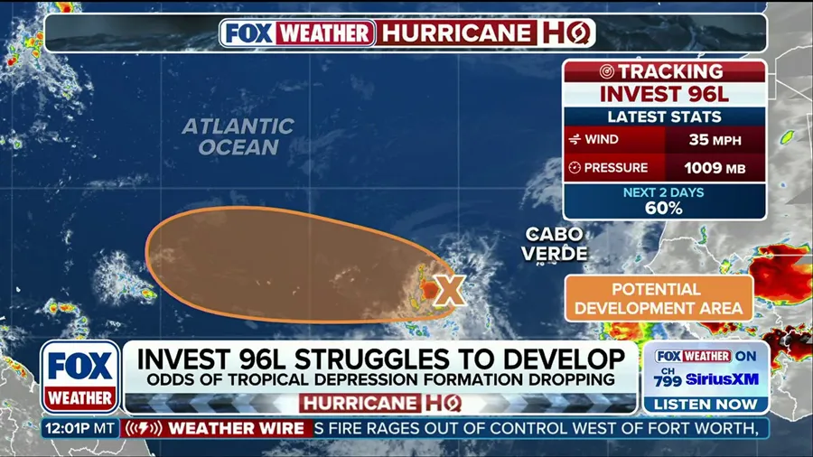Invest 96L struggles to develop in the Atlantic