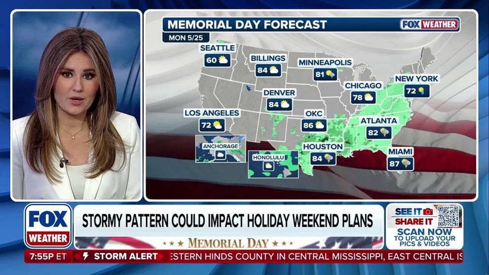 FOX Weather Meteorologist Jane Minar breaks down the expected wet weather for Memorial Day Weekend across the U.S., as millions of people prepare to celebrate across the nation.