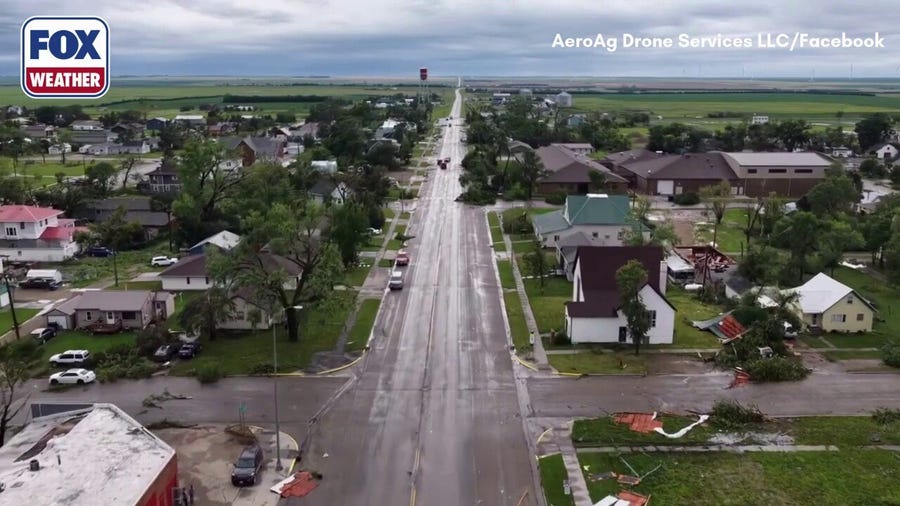 Watch: Drone video shows damage caused by extreme windstorm in Highmore, South Dakota