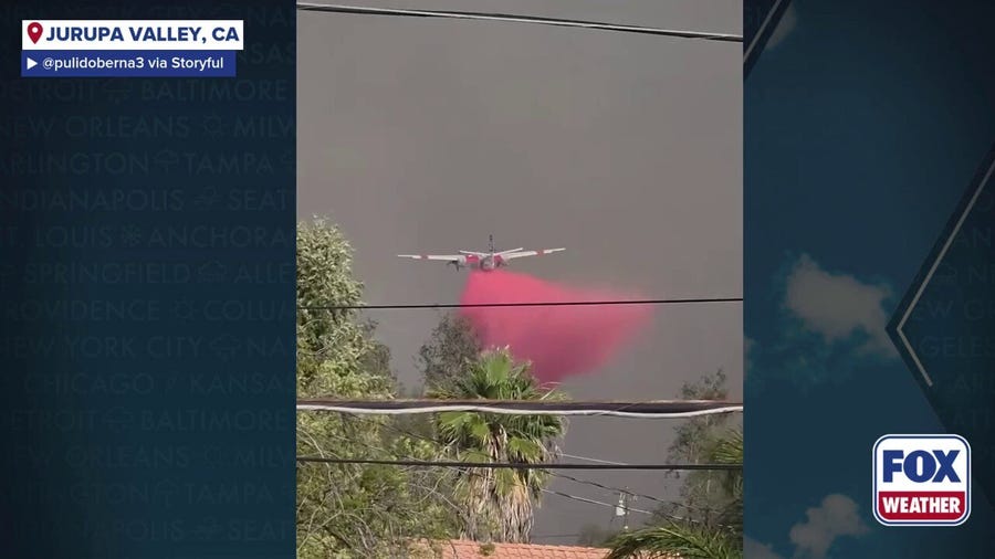 Watch: Air tankers drop water on Bain Fire in California's Riverside County