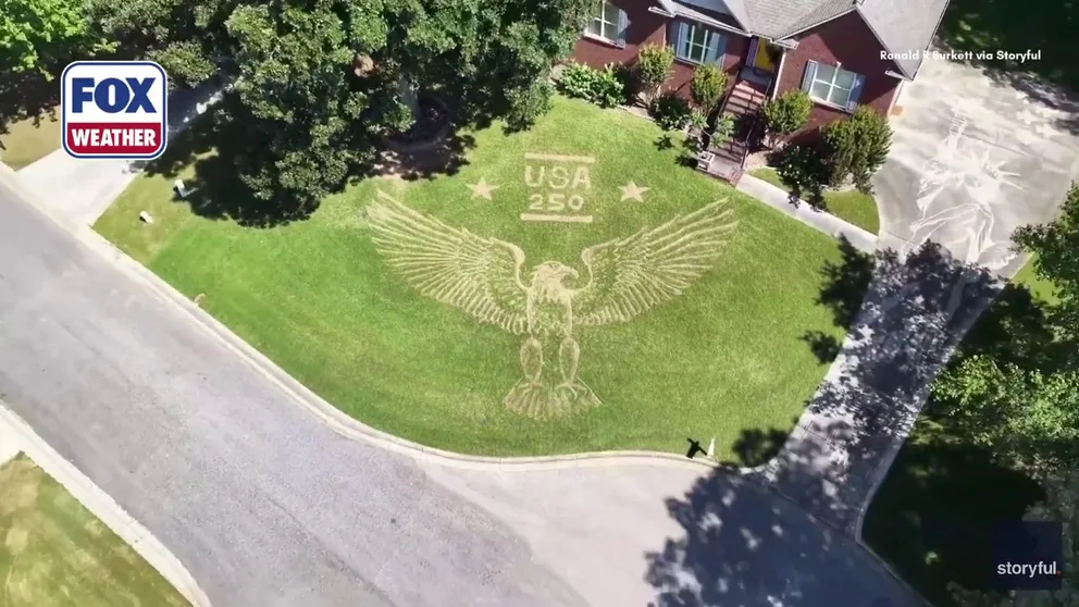 Timelapse footage posted by an Alabama man shows him creating an intricate lawn mural celebrating America's 250th anniversary in Trussville. And if the patriotic eagle wasn't enough, last year's Statue of Liberty mural makes the perfect backdrop.