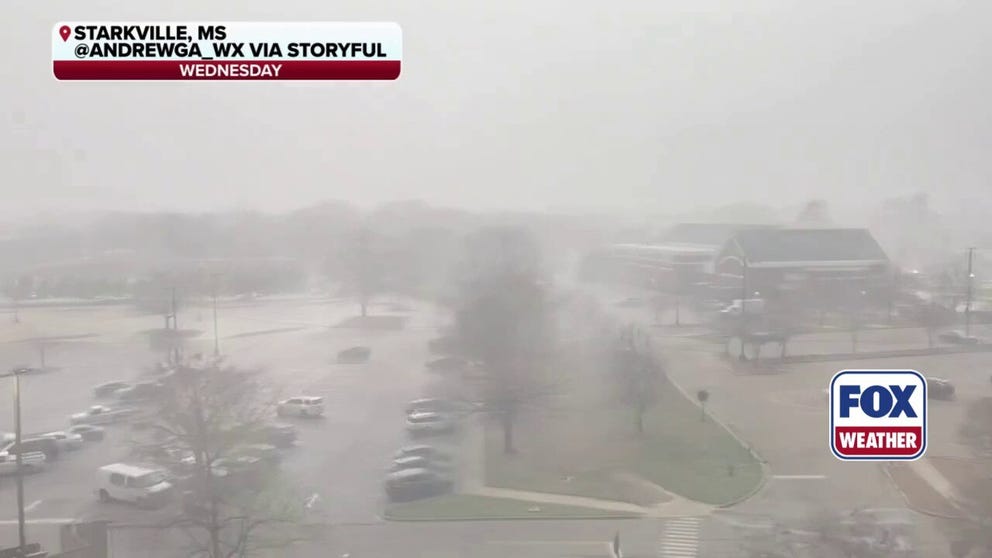 Severe storms sweep across Mississippi State University Thursday morning.