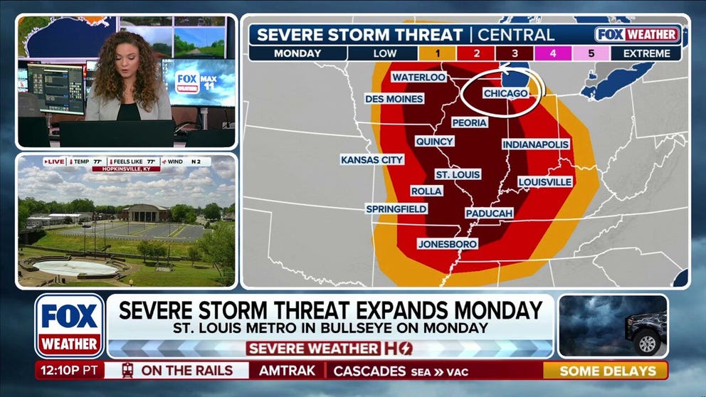 A volatile atmosphere is expected to develop on Monday, allowing for a severe storm outbreak to occur. Through the afternoon, new storms will likely form along and ahead of an advancing cold front and dryline. All severe weather hazards are possible, including long-tracked, strong tornadoes. 