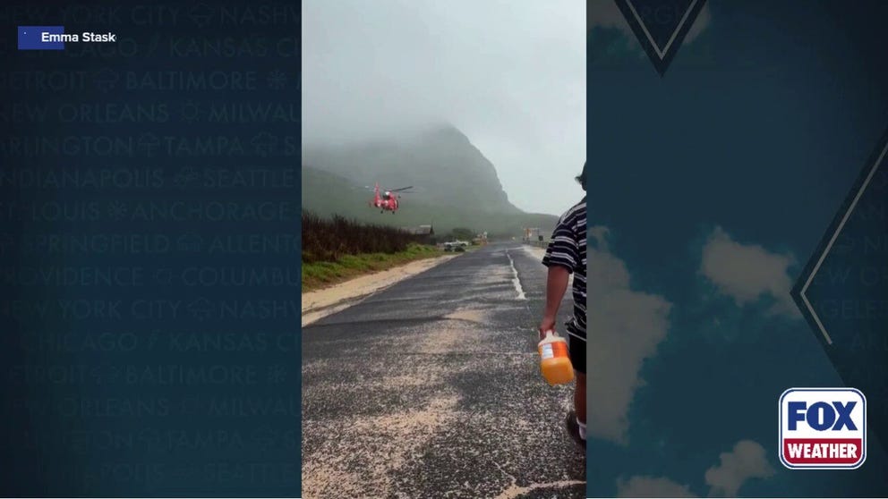 Emma Stasko and Logan Bonn got stuck on a beach on Oahu after losing their rental car keys during catastrophic flooding on Hawaii. They were rescued by Coast Guard a little over 24 hours of being stranded.