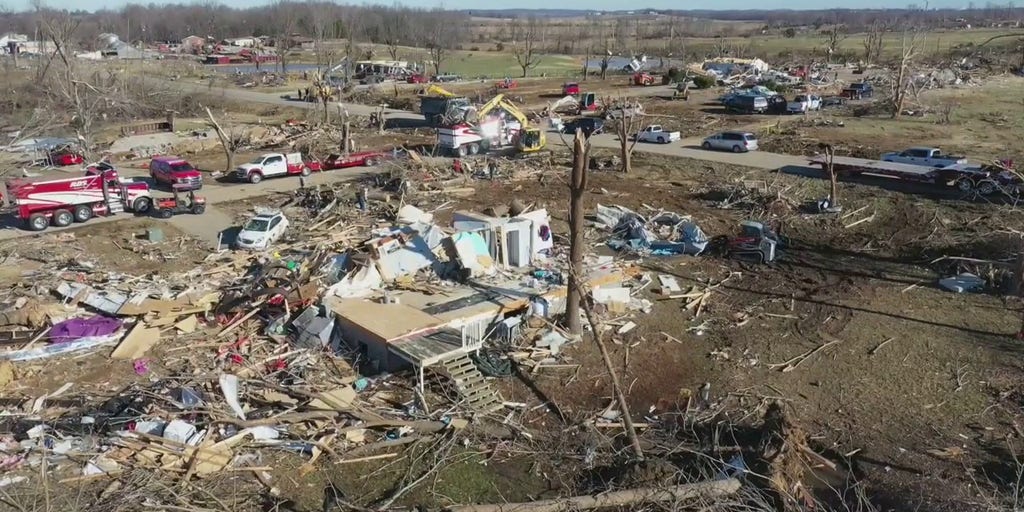 Drone footage captures intense damage near Bremen, Kentucky, after ...