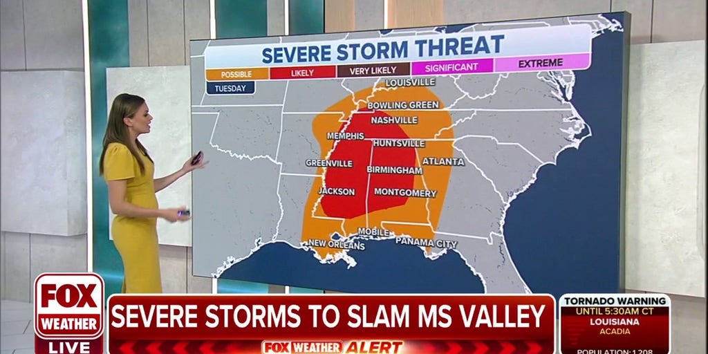 Severe Storm Threat Shifts East Into Mississippi Valley On Tuesday