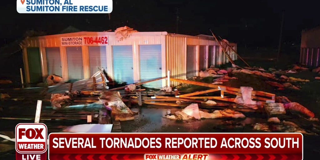 Possible tornado damages roof at storage facility in Sumiton, Alabama