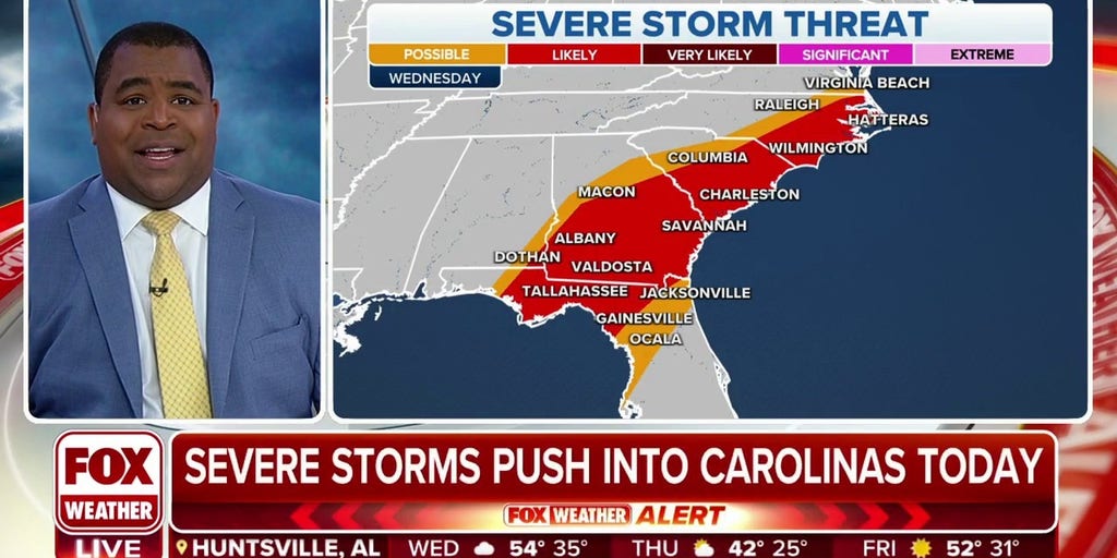 Severe storm threat shifts from Florida to North Carolina on Wednesday ...