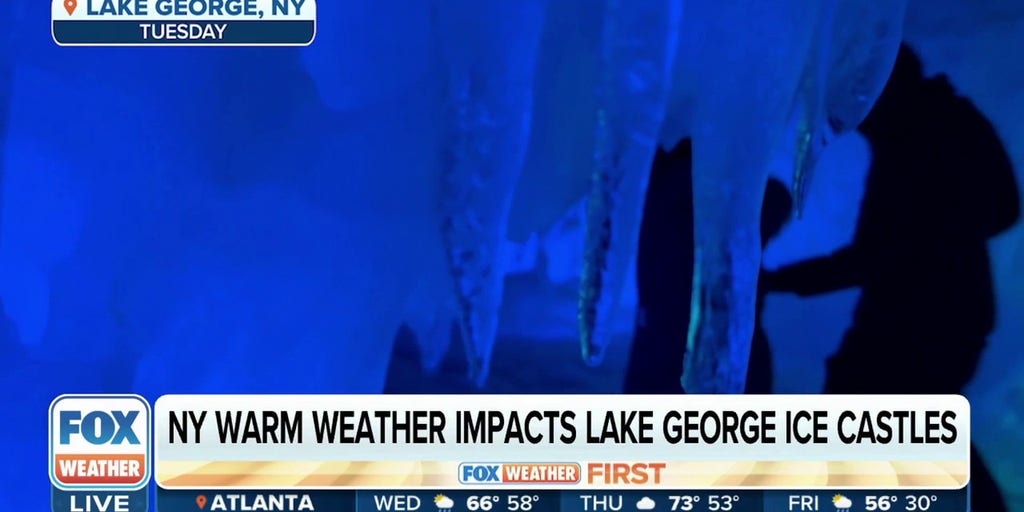 Warm weather in New York affecting Ice Castles attraction in Lake