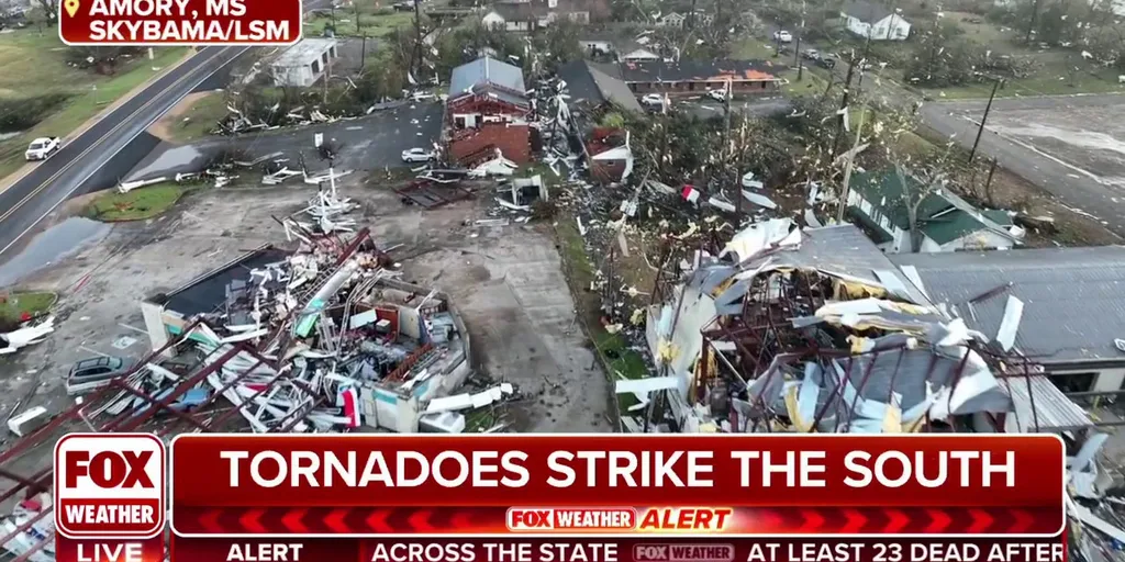 Catastrophic damage seen across Amory, MS from destructive tornado