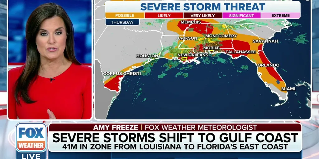Severe storm threat shifts to Gulf Coast as damaging winds, large hail ...