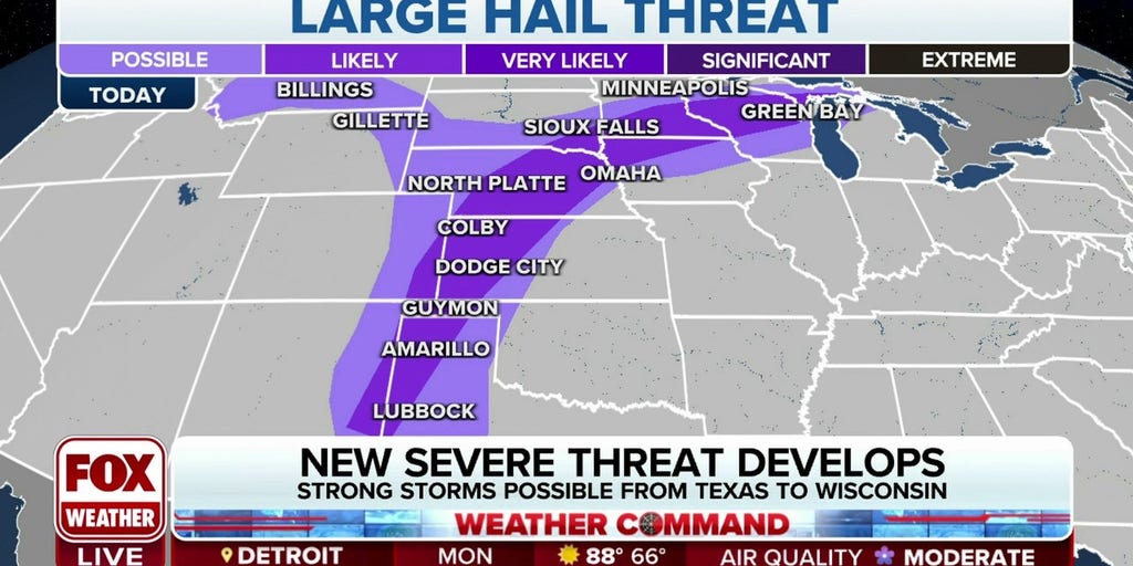 Severe Storm Risk Returns To Plains Midwest With Increased Threats Of Hail Damaging Winds