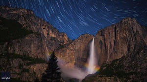 Lunar rainbows dancing over Yosemite waterfalls during Strawberry Full Moon