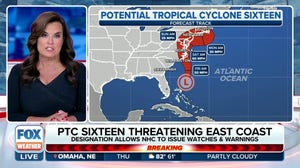 Tropical Storm Warnings issued as Potential Tropical Cyclone Sixteen takes aim at the East Coast this weekend