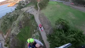 Watch: Dramatic air-lift of injured man high above San Francisco Bay