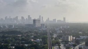 Hazy sky across Miami from Canadian wildfire smoke
