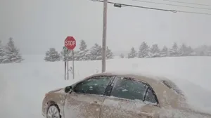 Watch: Snow causes near whiteout conditions in New York