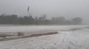 Hail coats ground in West Texas