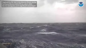 Drone video from inside Hurricane Beryl