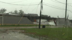 Hurricane Francine's winds rip down building in Houma, Louisiana