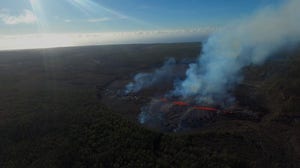 Aerials show lava spewing from Kilauea eruption in Hawaii