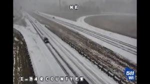 Snow squall hits Wisconsin's Interstate 94 during Alberta Clipper storm