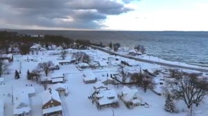 Drone video shows Hamburg, NY frozen by lake-effect snow