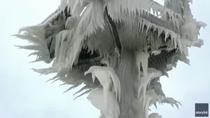 Unique ice formations blanket southwestern Michigan pierhead