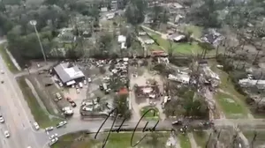 Drone video shows tornado damage in Porter Heights, Texas