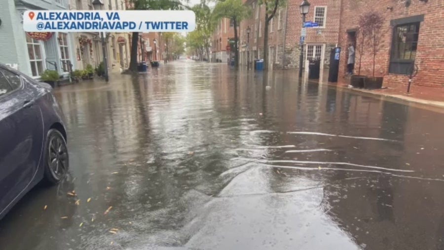 Several streets in Old Town Alexandria, Virginia, closed due to flooding