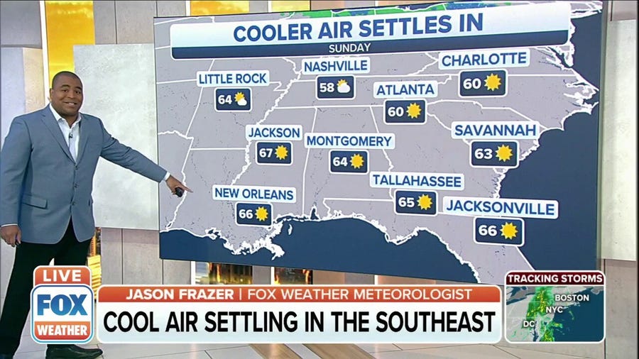Cooler air moves into southeast; rain for Florida