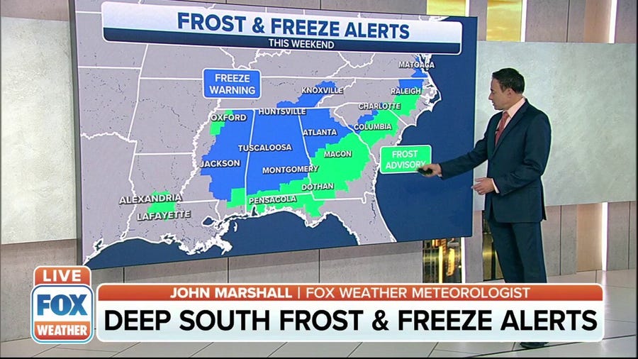 Frost, freeze alerts issues across the Southeast 