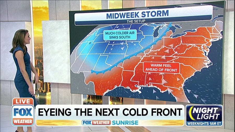 Warmth shifts to Midwest, South and East before cold front moves through