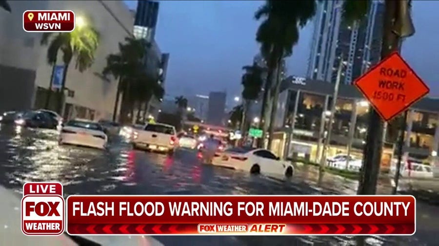 Video shows vehicles flooded on Miami, Florida street  