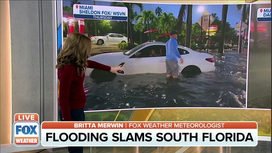 Streets flooded in Miami during torrential rain event