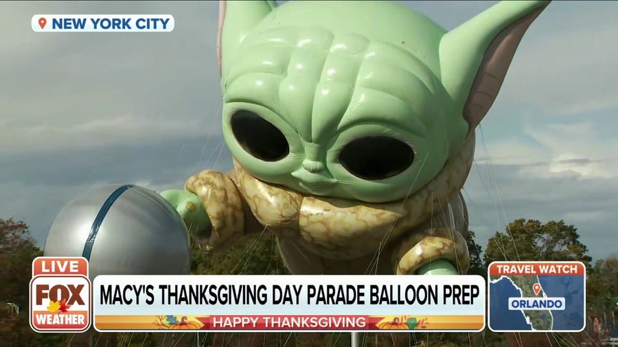 Inflation of the famous Macy's Thanksgiving Day Parade balloons begins