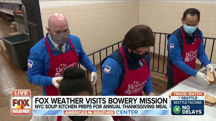 FOX Weather visits Bowery Mission to help with annual Thanksgiving meal