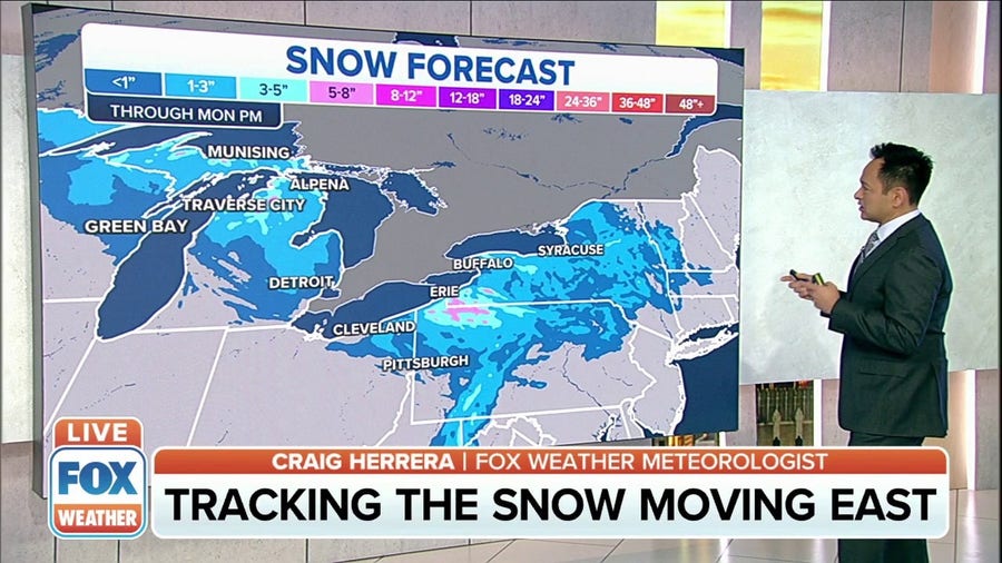 Timing out snow moving through Great Lakes, Northeast 