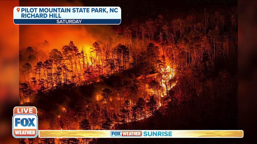 Firefighters battling wildfire on Pilot Mountain in North Carolina