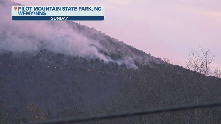 Watch: Large wildfire burns on Pilot Mountain in North Carolina