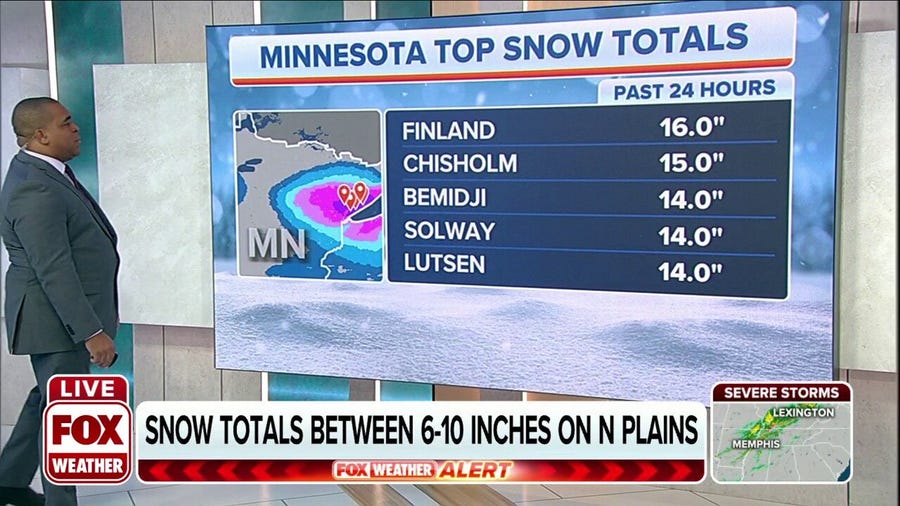 Snow totals reach between 6-10 inches in Northern Plains
