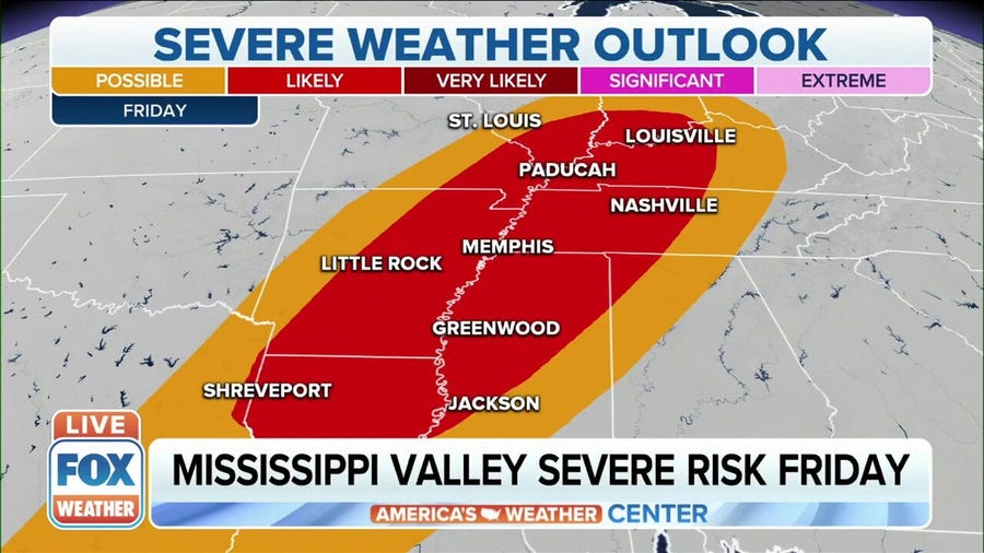 Severe weather likely for Mississippi Valley Friday 