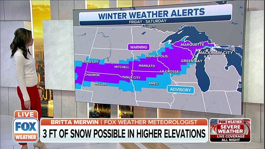 Heavy snow expected from Rockies to central High Plains and upper Midwest