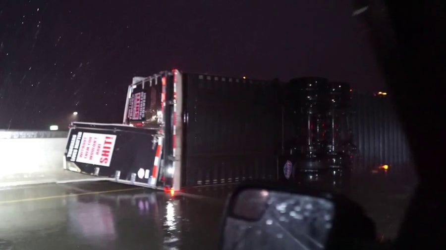 Tractor Trailers Knocked-Over by Tornado