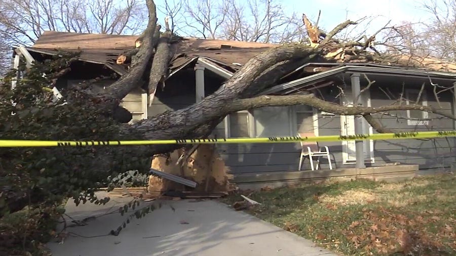 Massive tree falls on house in Overland Park, Kansas