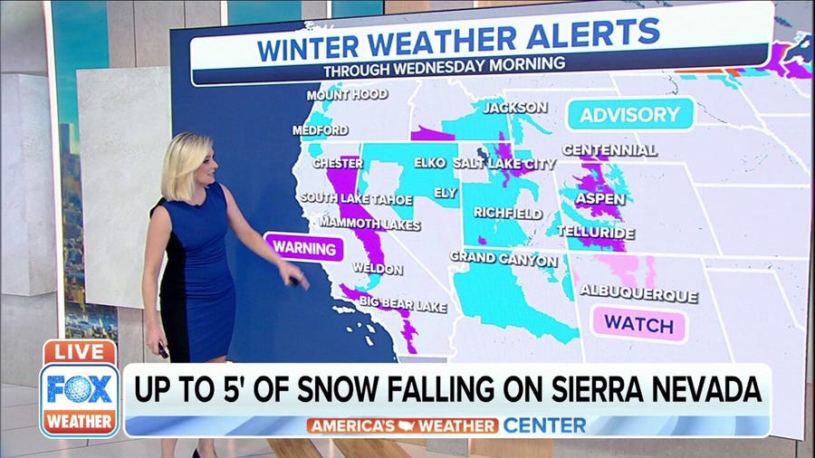 Winter weather alerts for Sierra Nevada mountains until midweek