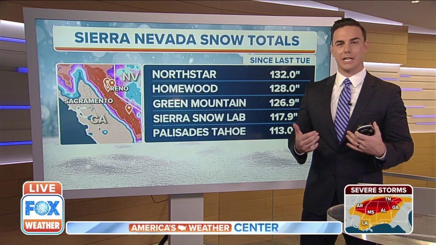 Parts of Sierra Nevada see over 100 inches of snow since last Tuesday