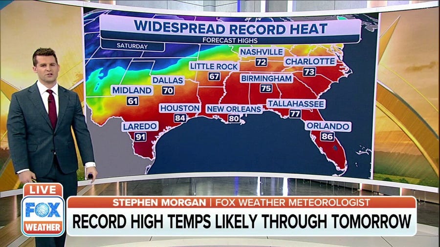 Record heat lingers for Southern Plains, Southeast